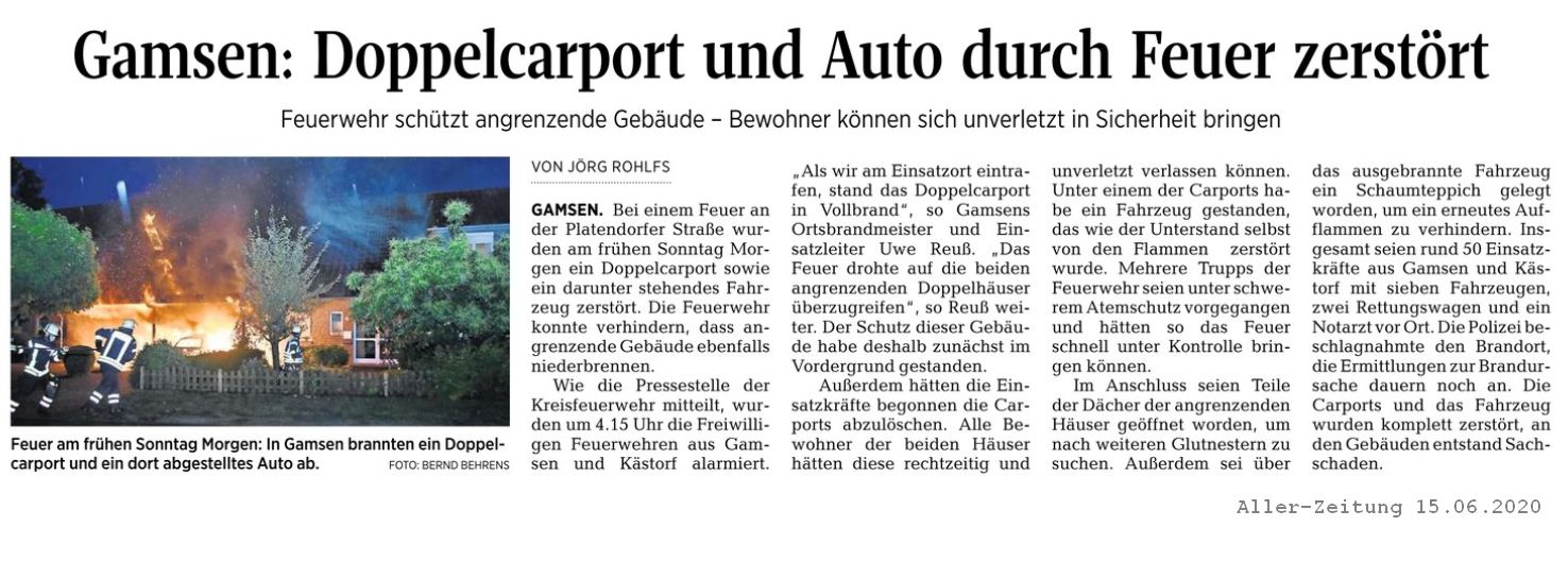 Mehr über den Artikel erfahren Carportbrand fordert Feuerwehren