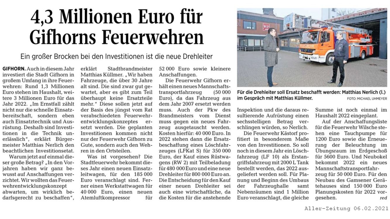 Read more about the article Stadt investiert in Feuerwehren